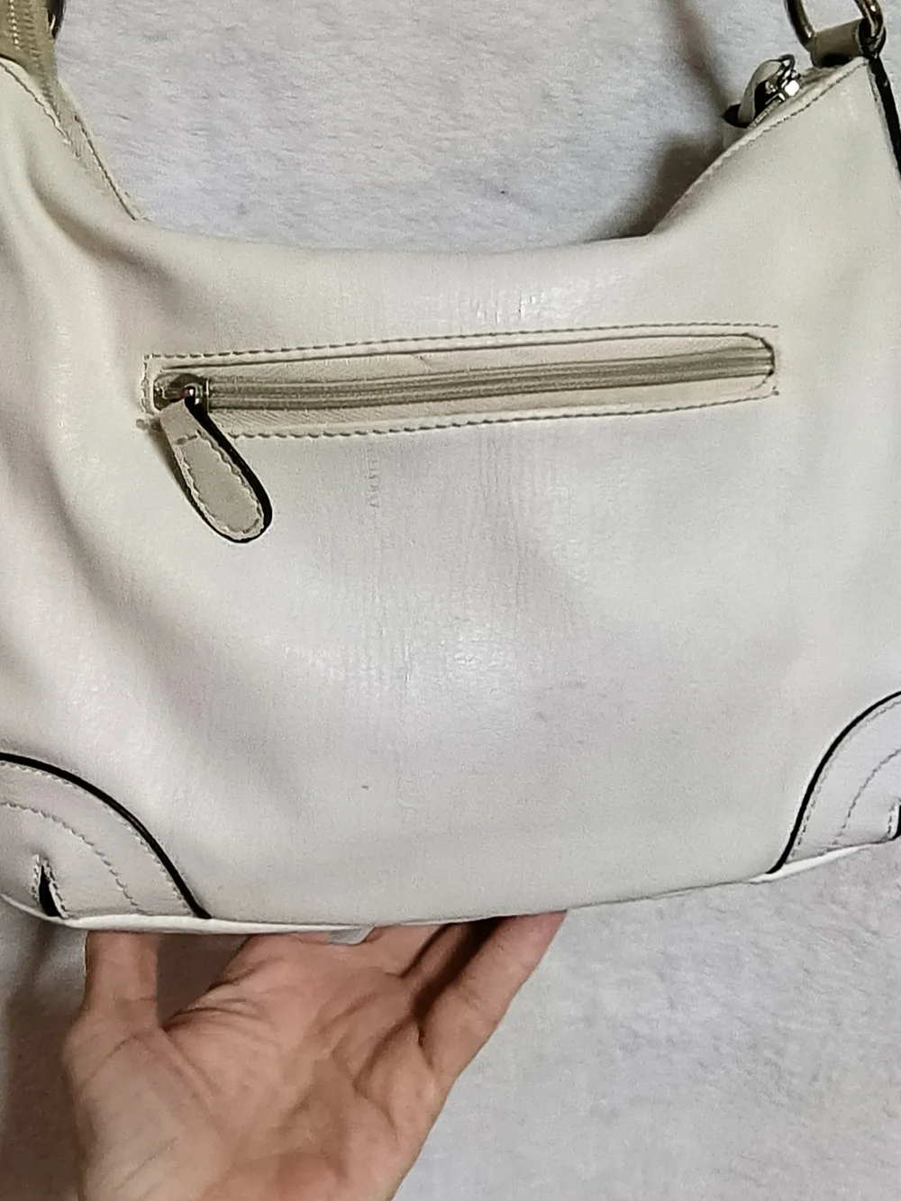 Nicole Lee White Leather Hobo Shoulder Bag with Metal Logo Plaque